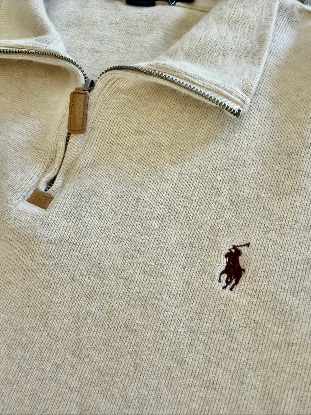 Polo Ralph Lauren 1/4 Zip Mens Oatmeal Beige Cotton Pullover Sweater Size XL - Picture 5 of 11